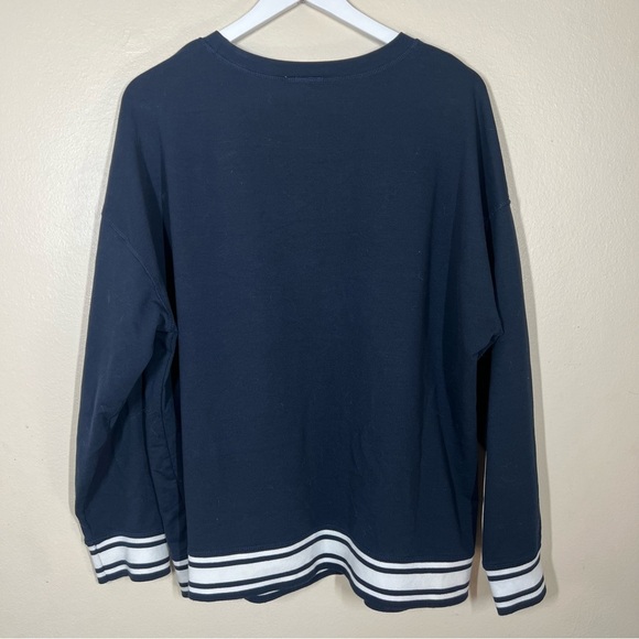 J Jill Fit Womens Navy Blue Contrast Band Pullover Shirt Size XL Cotton Blend - Picture 9 of 9